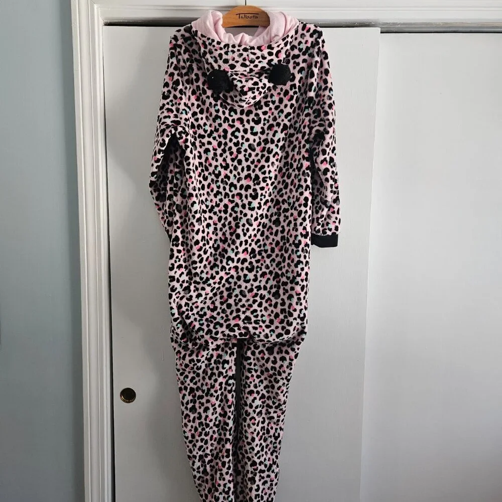 Children's Place Adult Pink Leopard Fleece One Piece Medium Pajamas